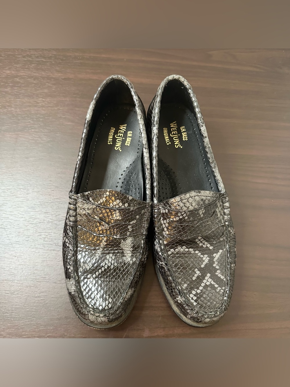 G.H. Bass Weejuns Black Leather Snakeskin Embossed Whitney Comfort Loafers 7 - Picture 4 of 14